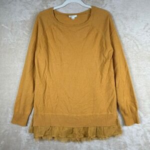 Garnet Hill 100 % Cashmere Tunic Sweater Size M Yellow Lace Trim Boho Coastal